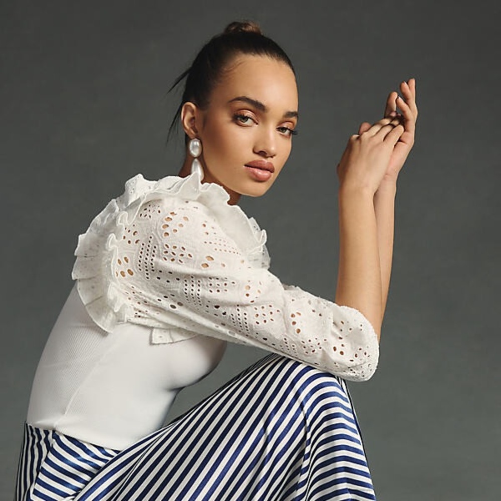 *Last Chance* Anthropologie Dolan Eyelet Ruffle-Sleeve Sweater